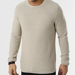 Meilleure vente ❤️ Pull En Maille Gustav Beige Chiné de Jack And Jones 😉