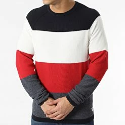 Le moins cher 🧨 Pull En Maille Gustav Bleu Marine Blanc Rouge de Jack And Jones ✨ -Jack And Jones Soldes jack and jones 300828 12201706 TRUE RED STRIPED 20220203T155651 03