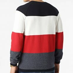 Le moins cher 🧨 Pull En Maille Gustav Bleu Marine Blanc Rouge de Jack And Jones ✨ -Jack And Jones Soldes jack and jones 300828 12201706 TRUE RED STRIPED 20220203T155652 04