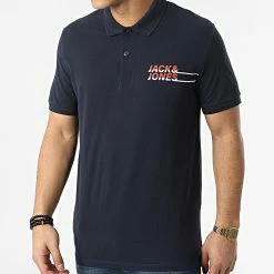 Le moins cher 👏 Polo A Manches Courtes Charles Bleu Marine de Jack And Jones 👍