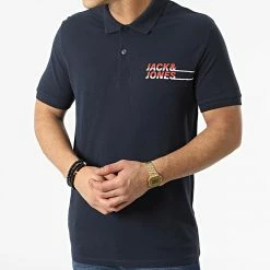 Le moins cher 👏 Polo A Manches Courtes Charles Bleu Marine de Jack And Jones 👍 -Jack And Jones Soldes jack and jones 300892 12207498 NAVY BLAZER 20220203T155624 03