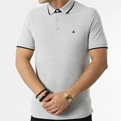 Remise 🥰 Polo A Manches Courtes Paulos Gris Chiné de Jack And Jones 🥰 -Jack And Jones Soldes jack and jones 300921 12136668 LIGHT GREY MEL 20220201T144529 03