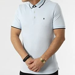 Coupon 🛒 Polo A Manches Courtes Paulos Bleu Clair de Jack And Jones 🎉 -Jack And Jones Soldes jack and jones 300927 12136668 DUSTY BLUE PLAY1 20220201T144553 03