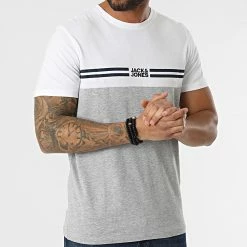 Meilleur prix 🔔 Tee 👕 Shirt Steve Gris Chiné Blanc de Jack And Jones 😍 -Jack And Jones Soldes jack and jones 301017 12200229 LIGHT GREY MEL STANDARD F 20220203T161052 03