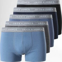 Meilleure vente 😍 Lot De 5 Boxers Serge Bleu MarineNoir Gris Chiné de Jack And Jones ❤️