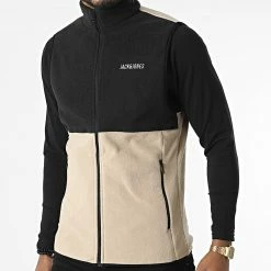 Coupon 😀 Veste Polaire Zippée Sans Manches Hype Beige Noir de Jack And Jones 💯