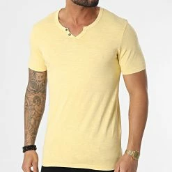Sortie 🥰 Tee 👚 Shirt Split Neck Jaune Chiné de Jack And Jones 🛒
