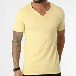 Sortie 🥰 Tee 👚 Shirt Split Neck Jaune Chiné de Jack And Jones 🛒 -Jack And Jones Soldes jack and jones 302984 12164972 MELLOW YELLOW 20220210T142719 03