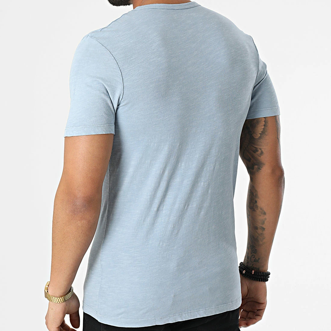 Offres 😉 Tee 👕 Shirt Split Neck Bleu Clair Chiné de Jack And Jones 👏 4 Offres 😉 Tee 👕 Shirt Split Neck Bleu Clair Chiné de Jack And Jones 👏 – Image 4