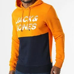 Promo 😀 Sweat Capuche Break Orange Bleu Marine de Jack And Jones 👏