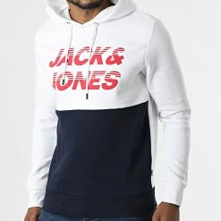 Coupon 😍 Sweat Capuche Break Blanc Bleu Marine de Jack And Jones 😀