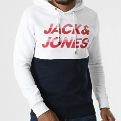 Coupon 😍 Sweat Capuche Break Blanc Bleu Marine de Jack And Jones 😀 -Jack And Jones Soldes jack and jones 303016 12200213 WHITE STANDARD 20220214T152732 03