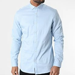 Promo 🧨 Chemise A Manches Longues Blacardiff Bleu Clair de Jack And Jones 🥰