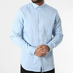 Promo 🧨 Chemise A Manches Longues Blacardiff Bleu Clair de Jack And Jones 🥰 -Jack And Jones Soldes jack and jones 303025 12201905 CASHMERE BLUE 20220210T142942 03