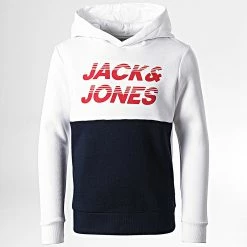 De gros 🥰 Sweat Capuche Enfant Break Bleu Marine Blanc de Jack And Jones 👏