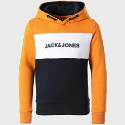 Nouveau 🔔 Sweat Capuche Enfant Logo Blocking Bleu Marine Orange de Jack And Jones 🥰