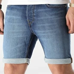 De gros 🎁 Short Jean Rick Icon Bleu Denim de Jack And Jones 👏