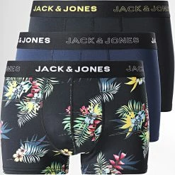 De gros 🎁 Lot De 3 Boxers Staycay Noir Bleu Marine de Jack And Jones 👏