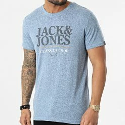 Bon marché 🧨 Tee 👕 Shirt Pop Branding Bleu Clair Chiné de Jack And Jones ✔️
