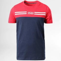 Meilleur prix 🛒 Tee 👕 Shirt Enfant Steve Bleu Marine Rouge de Jack And Jones 👏