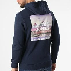 Nouveau ⌛ Sweat Capuche You Bleu Marine de Jack And Jones ❤️ -Jack And Jones Soldes jack and jones 305555 12213078 NAVY BLAZER 20220225T124243 04