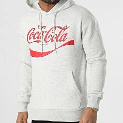 Remise 😀 Sweat Capuche Coca-Cola Gris Clair Chiné de Jack And Jones 🎉