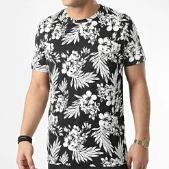 Nouveau 🧨 Tee 👕 Shirt Coastal Noir Blanc Floral de Jack And Jones 😉