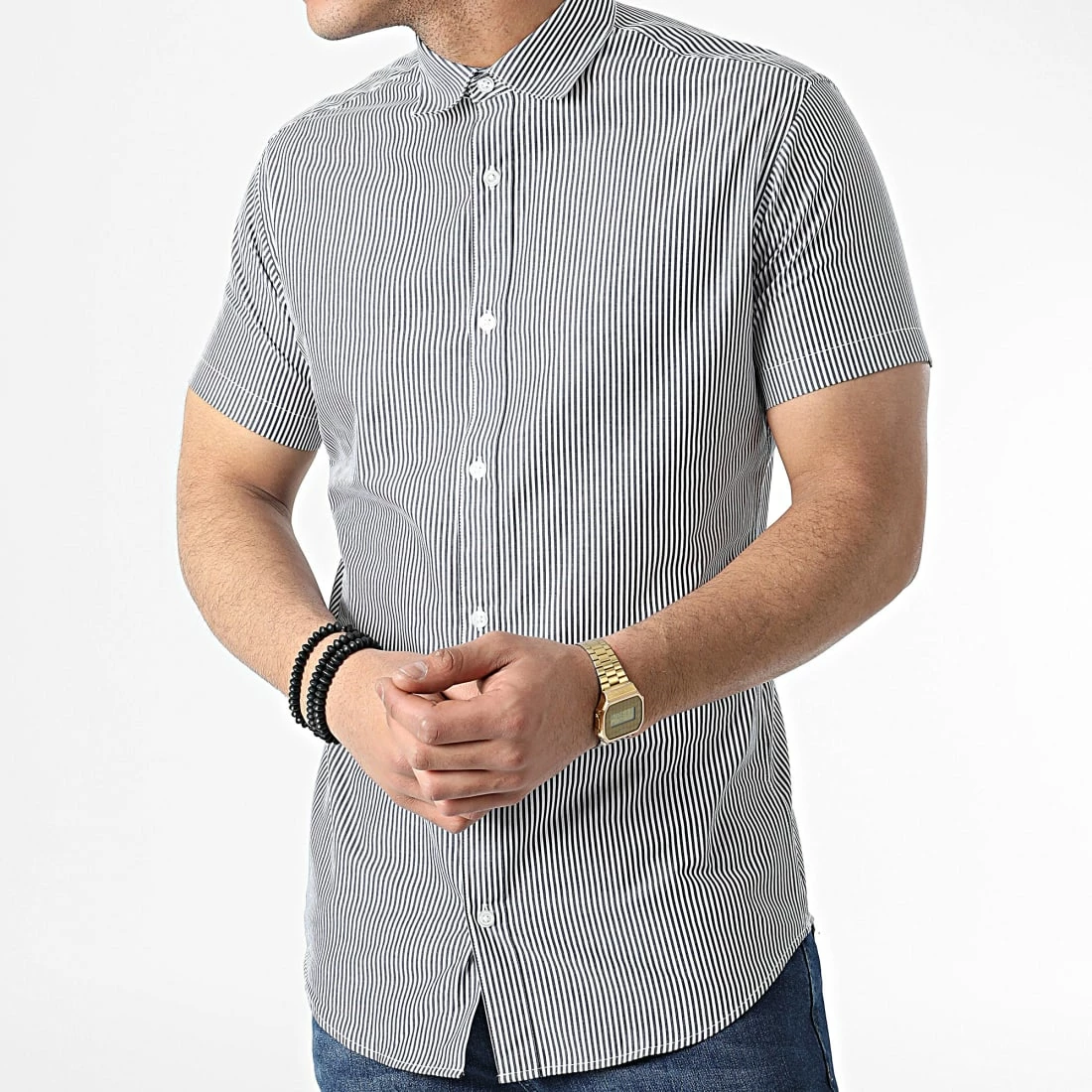 Vente flash 💯 Chemise A Manches Courtes Joe Blanc Bleu Marine de Jack And Jones ❤️ 3 Vente flash 💯 Chemise A Manches Courtes Joe Blanc Bleu Marine de Jack And Jones ❤️ – Image 3