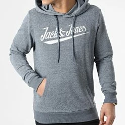 De gros ⌛ Sweat Capuche Structure Embroidery Bleu Marine Chiné de Jack And Jones ✔️ -Jack And Jones Soldes jack and jones 307510 12200675 NAVY BLAZER MEL 20220307T161532 03