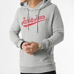 Meilleur prix 🛒 Sweat Capuche Structure Embroidery Gris Chiné de Jack And Jones 👏 -Jack And Jones Soldes jack and jones 307511 12200675 LIGHT GREY MEL MELANGE 20220307T161426 03