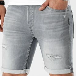 Nouveau ❤️ Short Jean Rick Icon Gris de Jack And Jones 🔥