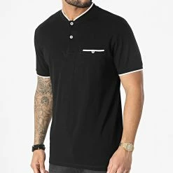 Promo 😀 Polo Manches Courtes A Poche Poitrine Maoyal Noir de Jack And Jones 😀