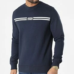 Remise 😉 Sweat Crewneck Steve Bleu Marine de Jack And Jones 🔔
