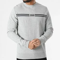 Nouveau ✔️ Sweat Crewneck Steve Gris Chiné de Jack And Jones 👏 -Jack And Jones Soldes jack and jones 308130 12200658 LIGHT GREY MEL 20220310T135312 03