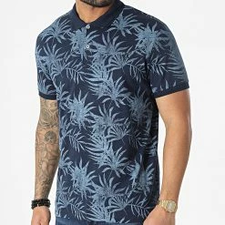 Grosses soldes 🔔 Polo A Manches Courtes Bloomer Bleu Marine Bleu Clair Floral de Jack And Jones 🔥