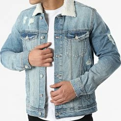 Sortie ✨ Veste Jean Col Mouton 12188574 Bleu Denim de Jack And Jones 🌟