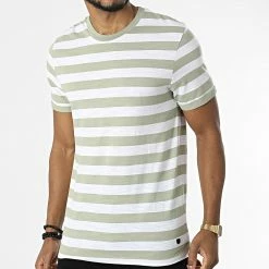 Sortie ⭐ Tee 👕 Shirt Tropic Stripe Blanc Vert de Jack And Jones ⌛