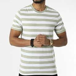 Sortie ⭐ Tee 👕 Shirt Tropic Stripe Blanc Vert de Jack And Jones ⌛ -Jack And Jones Soldes jack and jones 309362 12203778 TEA 20220322T143745 03