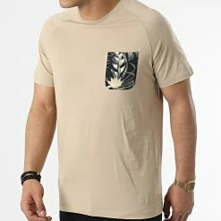 Meilleur prix 👏 Tee 👕 Shirt A Poche Poitrine Coastal Shape Beige Floral de Jack And Jones 💯