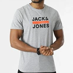 Grosses soldes ⭐ Tee 👕 Shirt Dan Gris Chiné de Jack And Jones 🎁 -Jack And Jones Soldes jack and jones 312413 12213767 LIGHT GREY MELANGE 20220408T163918 03