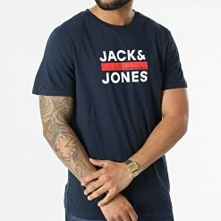 Le moins cher ❤️ Tee 👕 Shirt Dan Bleu Marine de Jack And Jones 🌟 -Jack And Jones Soldes jack and jones 312415 12213767 NAVY BLAZER 20220404T160740 03