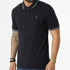 Offres 😉 Polo A Manches Courtes Structure Bleu Marine de Jack And Jones 🔥