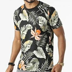 Bon marché 🌟 Tee 👕 Shirt Tropic Noir Floral de Jack And Jones 👏