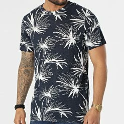 Top 10 🔥 Tee 👚 Shirt Breezy Bleu Marine Chiné Floral de Jack And Jones 🛒