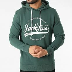 Nouveau 😀 Sweat Capuche Messi Vert de Jack And Jones 👍 -Jack And Jones Soldes jack and jones 315465 12218455 TREKKING GREEN 20220421T140811 03