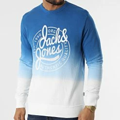 Bon marché 🎉 Sweat Crewneck Tarif Bleu Roi Blanc Dégradé de Jack And Jones 🎁