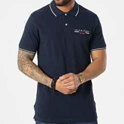 Tout neuf 🧨 Polo A Manches Courtes Glow Bleu Marine de Jack And Jones ⌛