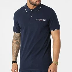 Tout neuf 🧨 Polo A Manches Courtes Glow Bleu Marine de Jack And Jones ⌛ -Jack And Jones Soldes jack and jones 318161 12218524 NAVY BLAZER 20220510T154532 03