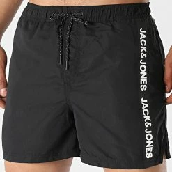 Promo 💯 Short De Bain A Bandes Bali Noir de Jack And Jones 🌟