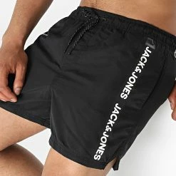 Promo 💯 Short De Bain A Bandes Bali Noir de Jack And Jones 🌟 -Jack And Jones Soldes jack and jones 319052 12183810 BLACK WHITE BAND 20220523T122734 05